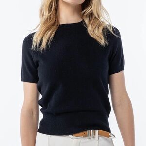 Moschino Cropped Black Short Sleeve Sweater %100 Virgin Wool